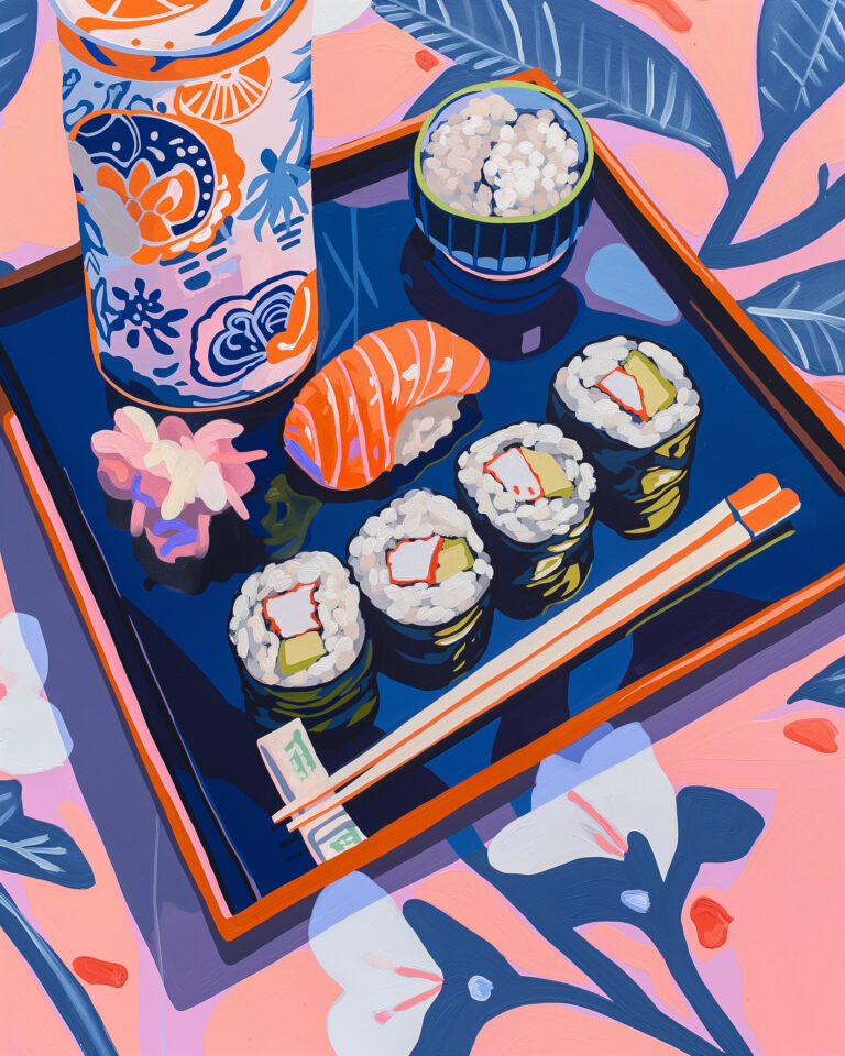 https://s.mj.run/fgxjYtRxxAI Flatlay Food In The Table, sushi long tray, simple yet minimal kawaii drawing, clean background, hard-edged salt gouache, freestyle gestural art, warm bright pink and blue tones, romantic warm feeling artwork, cool color palette, Fauvism, naive childish illustration, cuteness overload --ar 4:5 --sref https://s.mj.run/fgxjYtRxxAI --v 6 Job ID: a197ae18-bd81-4d9b-b9c6-66dddaaacf61