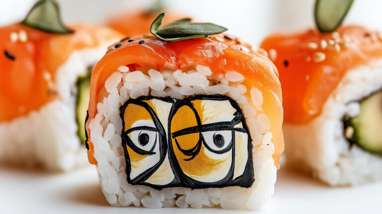 https://s.mj.run/1F_NkRE4KVI sushi white background, hamburger decorated with oil paintings, oil paintings by Picasso, on sushi, classic characters of Picasso, sushi with decorations painted by Picasso,, white background, oil paintings on the sushi, The camera used is a Sony A7S III with a 16 - 35 mm f/ 2. 8 lens, shot with Kodak Portra 800 film --ar 16:9 --style raw --personalize m28mmtw --stylize 900 --weird 300 --v 6.1 Job ID: 505c1943-0a4d-44e0-bfc9-57205f5d1e42