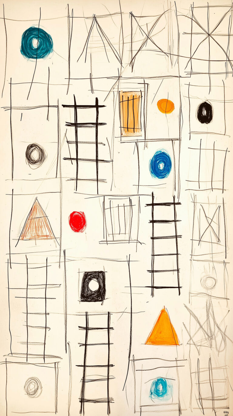 https://s.mj.run/5KcDW0K_NfE a painting of the back page with some sketches and drawings on it, including shapes such as doors, ladders, triangle shapes, circles, squares, lines, clouds, eyes, feathers, paper bags, musical notes, wooden planks, rocks, pencil strokes drawn by an adult child. The background is white, and there's a drawing in one corner that looks like it was made using crayons or pencils. There should be no text or letters visible. It could also have doodles or scribbled drawings. A painting in the style of Todd Hido, Amy Bennett, Gregory Crewdson, William Eggleston, Bill Owens, Eric Fischl. --chaos 90 --ar 9:16 --style raw --personalize m28mmtw --stylize 900 --weird 2700 --v 6.1 Job ID: ac00a04e-4bf6-4664-9cdf-27c6330d6648