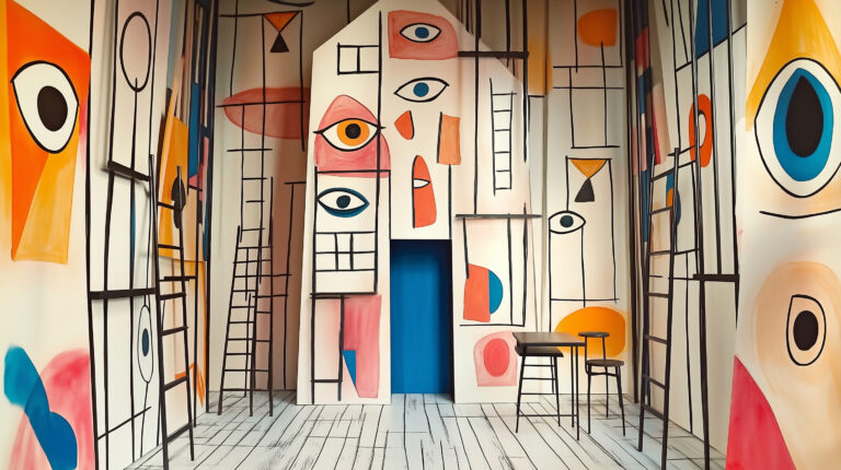 https://s.mj.run/Lbkc2z4BLVY A house with ladders and doors made of colorful shapes, a hand-drawn feeling, clean background with a black, all set against a white, a white drawing line draft reminiscent of Picasso's abstract art, colorful drawings in the style of Matisse, geometric figures, in the background are various shapes of colorful eyes drawn by hand in a doodle style with simple lines, minimalism., simple geometric forms in the background, strange shapes in the window frames, white background, with colorful color matching and abstract shapes --chaos 90 --ar 16:9 --style raw --personalize m28mmtw --stylize 900 --weird 2700 --v 6.1 Job ID: 6afd2e78-bf4e-498b-9eec-b0ba3e981c3e