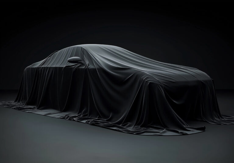 https://s.mj.run/EMESTZ5GNeM A car covered with a black cloth on a dark background, a presentation stage for the reveal of a new model car concept. A high-quality 3D rendering illustration of the luxury vehicle under cover. A black isolated backdrop. --ar 76:51 --style raw --personalize m28mmtw --stylize 900 --weird 300 --v 6.1 Job ID: 47420d79-d430-4f16-ab5d-6d79b6d93634