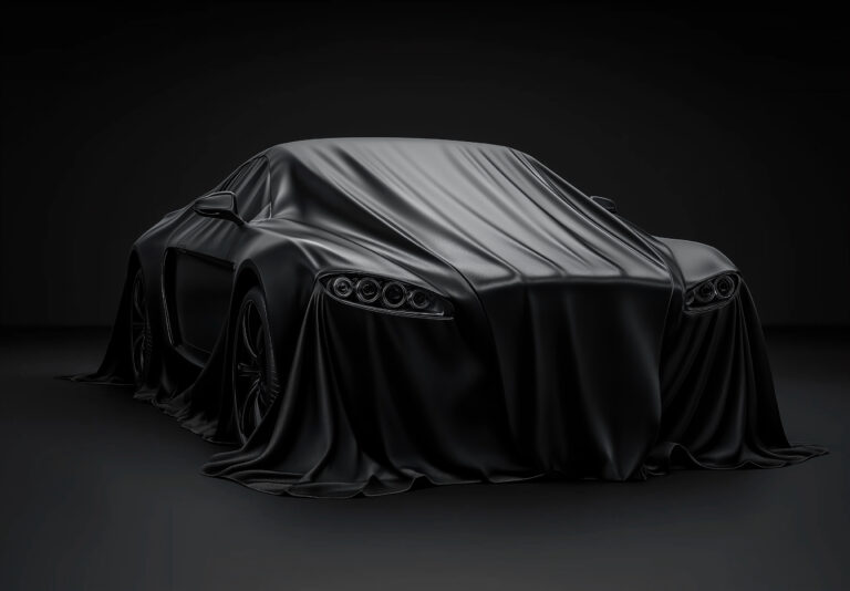 https://s.mj.run/EMESTZ5GNeM A car covered with a black cloth on a dark background, a presentation stage for the reveal of a new model car concept. A high-quality 3D rendering illustration of the luxury vehicle under cover. A black isolated backdrop. --ar 76:51 --style raw --personalize m28mmtw --stylize 900 --weird 300 --v 6.1 Job ID: 8d2cd408-cf6e-41d4-a9b6-4bf05e915be3