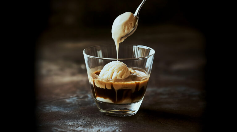 https://s.mj.run/oVSWPpuhpN4 Affogato on a clear glass cup with one scoop of vanilla ice-cream on dark background. Close-up photographed in high resolution with hyperrealistic detail in style of high definition photography. --chaos 90 --ar 16:9 --style raw --sref https://s.mj.run/oVSWPpuhpN4 --personalize icgzbfm --weird 2700 --v 6.1 Job ID: 144d8b15-d0f3-457e-ac83-071c5dd9f488