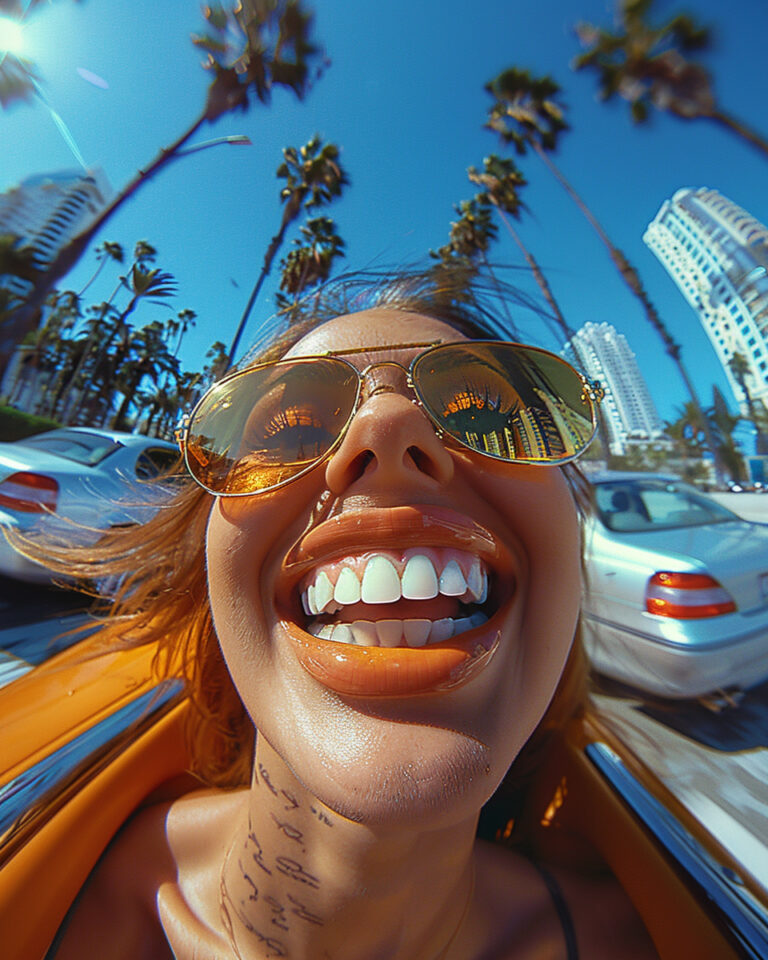 lash photography fisheye perspective of a big smile with gold grills in close detail, cars, zooming past, in the style of abstractions, figures in motion, contax ii, mysterious figures, notable sense of movement, spontaneous marks, shadowy drama --ar 4:5 --style raw --stylize 750 --v 6 Job ID: e0e826fa-20a7-4bb3-b13e-9a721ad99288