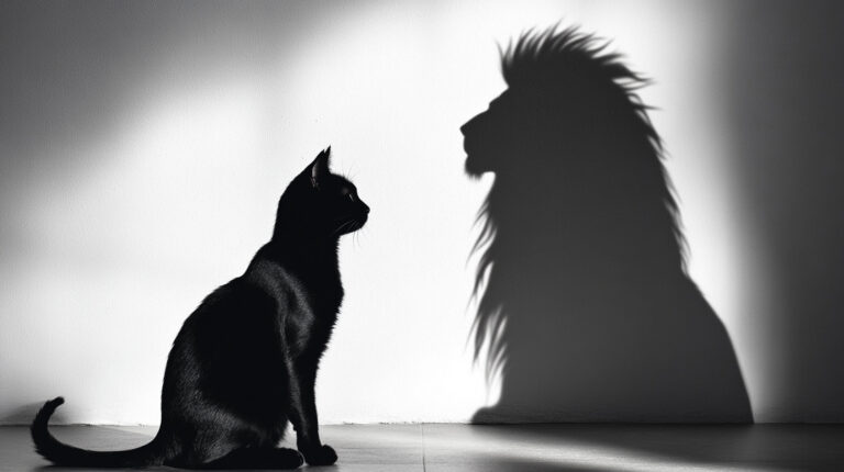 https://s.mj.run/mfTboohwoLs A black cat sits on the ground, facing away from us and casting its shadow in front of it. The silhouette of a majestic lion is projected onto the wall by the light source behind the scene. Black and white photography, soft lighting, high contrast, sharp focus, symmetrical composition, simple background, portrait lens, static posture. --ar 16:9 --style raw --sref https://s.mj.run/mfTboohwoLs --personalize 1ziyqku --cref https://s.mj.run/mfTboohwoLs --stylize 0 --weird 3000 --v 6.1 Job ID: f8b523a8-6ec8-4e42-9317-94b4b4fbda39