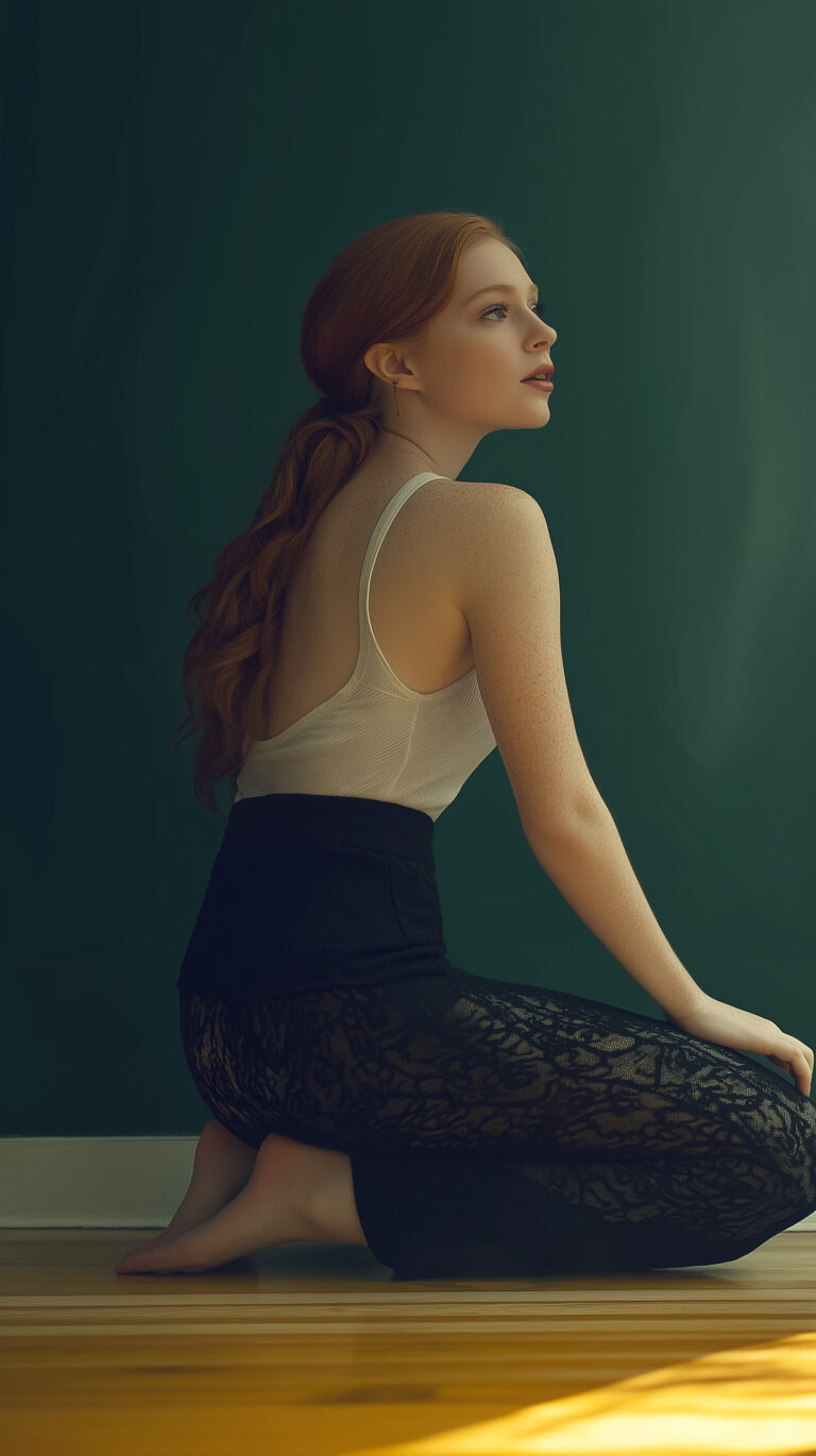 https://s.mj.run/usm12SGJ2JE a hyper-realistic, full-height portrait of an attractive, shapely, young redhead woman kneeling. She is facing completely away from the camera. Use a Sony a7iv with a 35mm lens. --chaos 100 --ar 9:16 --style raw --personalize aynsx7b --weird 3000 --v 6.1 Job ID: c1c92278-2ef0-4672-9da3-1d0ec805252a