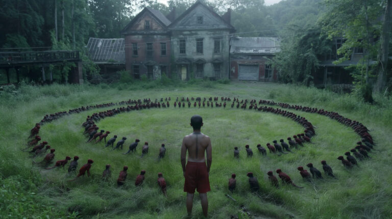 A businessman, who on Friday afternoons ventures into the suburbs to pay vagrants to fight each other. The crowds grow with each event. General Shot: Description: An expansive overhead drone shot captures a decrepit urban playground, where a crowd of onlookers forms a circle. This shot draws inspiration from the gritty, voyeuristic ambiance typical of Darren Aronofsky’s films, emphasizing the raw, almost gladiatorial nature of the spectacle. --chaos 60 --ar 16:9 --style raw --stylize 700 --weird 1800 --v 6 Job ID: c6bc7a7c-b27f-4572-9c0a-ade1b8406c81