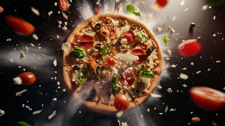 liminal aesthetic image, very elegant image of a Pizza is in space, different ingredients are flying around it, very detcalized, very realistic, 8k --chaos 9 --ar 16:9 --style raw --stylize 50 --v 6 Job ID: 10e6d659-2b8e-49c1-b81c-127f6404a2b3