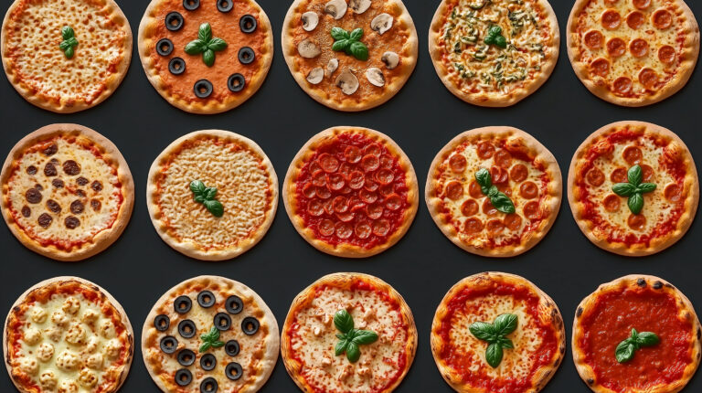 https://s.mj.run/fwONNSTwhMo Many pizzas seen from above. 20 pizzas in a staggered pattern.. dark grey background. Basilic between pizzas --chaos 10 --ar 16:9 --style raw --personalize 1ziyqku --stylize 800 --weird 300 --v 6.1 Job ID: 8f40d815-23c5-4ba6-84fe-9de542a35e85